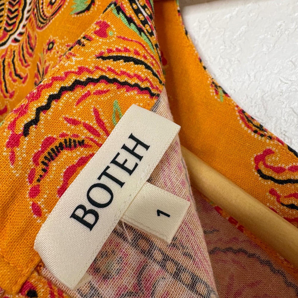 BOTEH Calla Crop Top Ochre Orange Paisley Linen Cotton Balloon Sleeve Size 1 - Picture 5 of 10